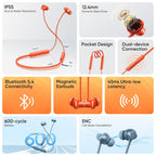 realme Buds Wireless 5 Lite in Ear Bluetooth Neckband with 12.4 mm Dynamic Bass Boost Driver,Upto 35 Hours Playback,45ms Low Latency,IP55 Dust & Water Resistant, Bluetooth V5.4 (Cyber Orange)