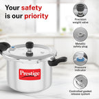 Prestige Svachh, 10783, 5 Ltr & 3 L, Aluminium Pressure Cooker Combo, With Deep Outer Lid For Spillage Control (Silver), 5 Liter
