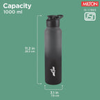 MILTON Torino 1000 Stainless Steel Water Bottle, Leakproof Lid, Single Walled, ISI Certified I For School, Office, Gym I 980 ml, Grey & Black