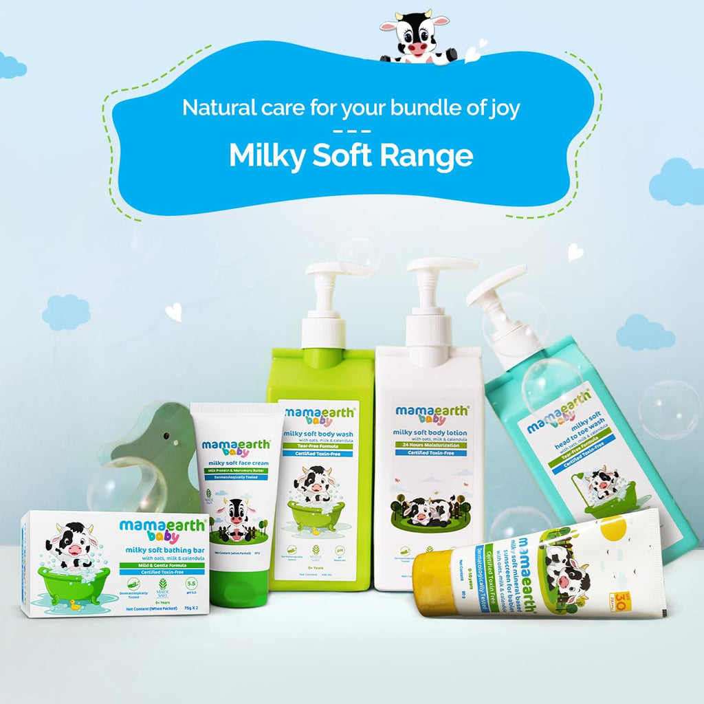 Mamaearth Milky Soft Bathing Bar For Babies - 75 g x 2 | Infused with Oats, Milk and Calendula | Gently Cleanses Skin, Keeps Skin Soft & Smooth, Mild & Gentle Formula, Dermatologically Tested
