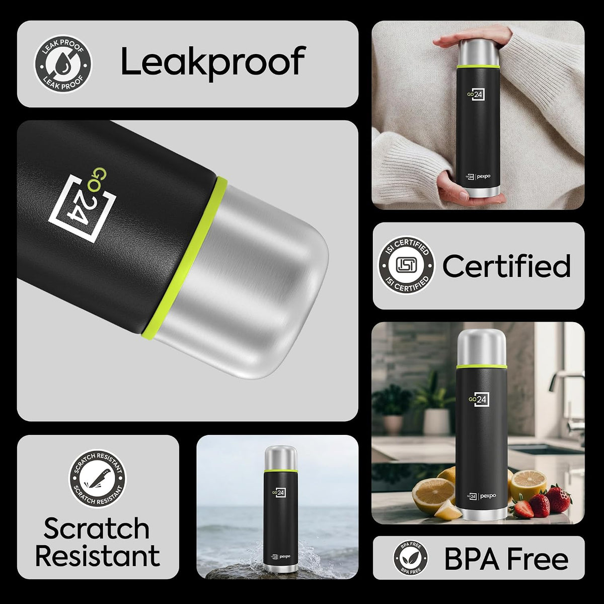 Stainless Steel Water Bottle Flamingo Knight Black 1000ml
