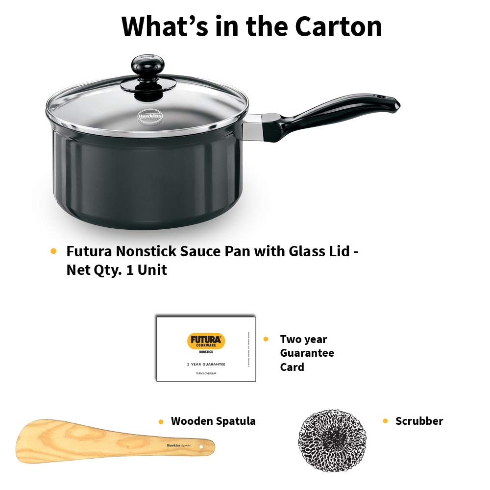 Hawkins Futura 3 Litre Saucepan, Non Stick Sauce Pan with Glass Lid, Small Sauce Pan, Black (NS30G)