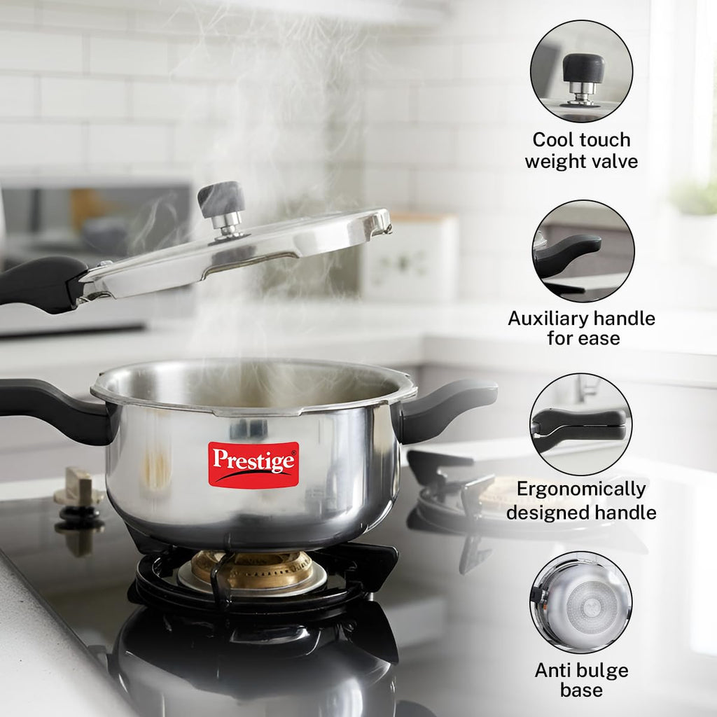 Prestige Svachh, 10783, 5 Ltr & 3 L, Aluminium Pressure Cooker Combo, With Deep Outer Lid For Spillage Control (Silver), 5 Liter