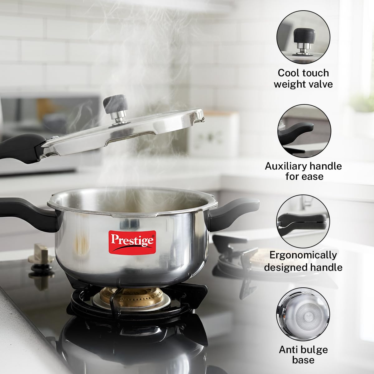 Prestige Svachh, 10783, 5 Ltr & 3 L, Aluminium Pressure Cooker Combo, With Deep Outer Lid For Spillage Control (Silver), 5 Liter