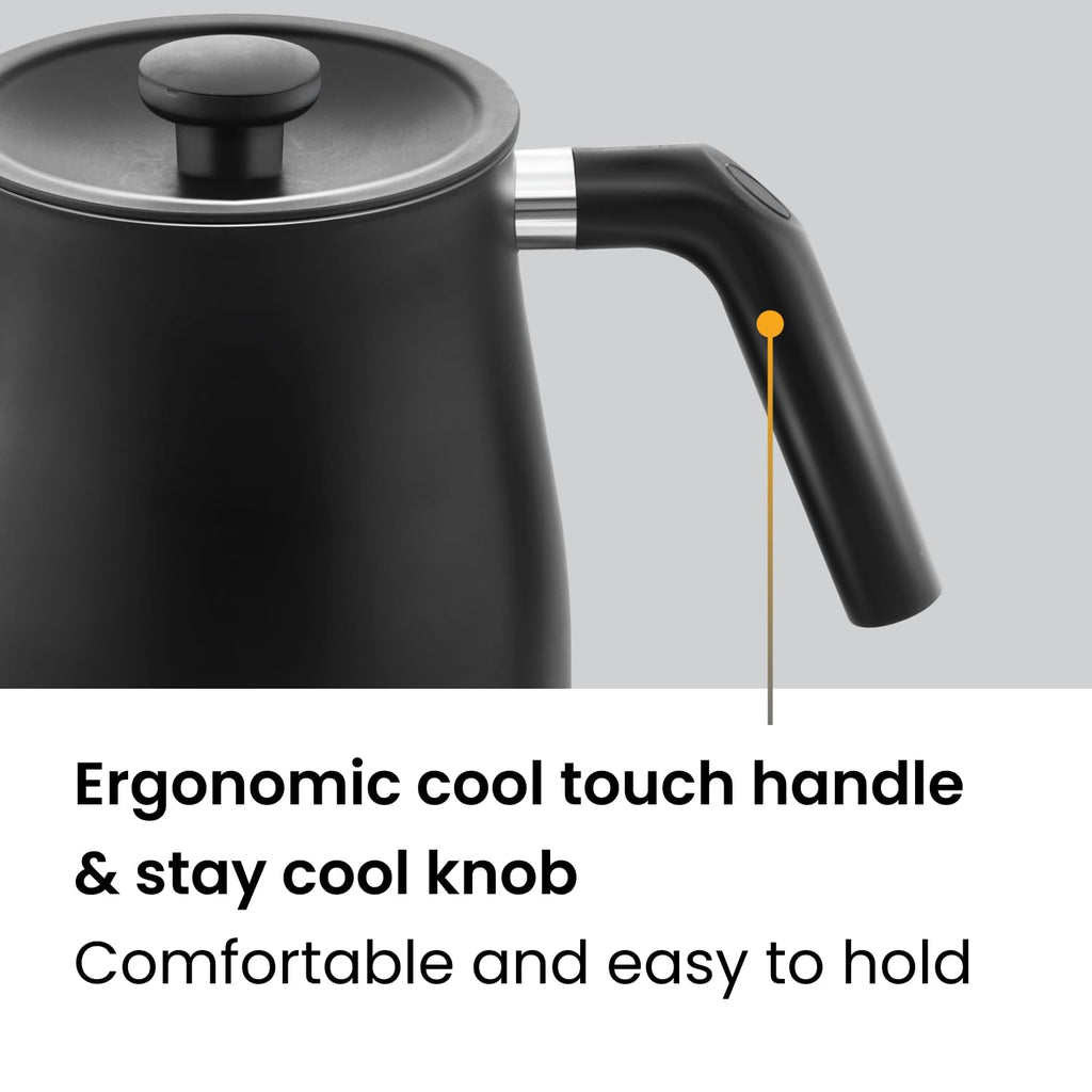 Hawkins Stainless Steel Futura 1.4 Litre Electronic Smart Kettle with Micro-Chip, Electric Hot Water Kettle for Tea, Coffee, Soup, Gargling, Black (FKTA1), 1200 Watts