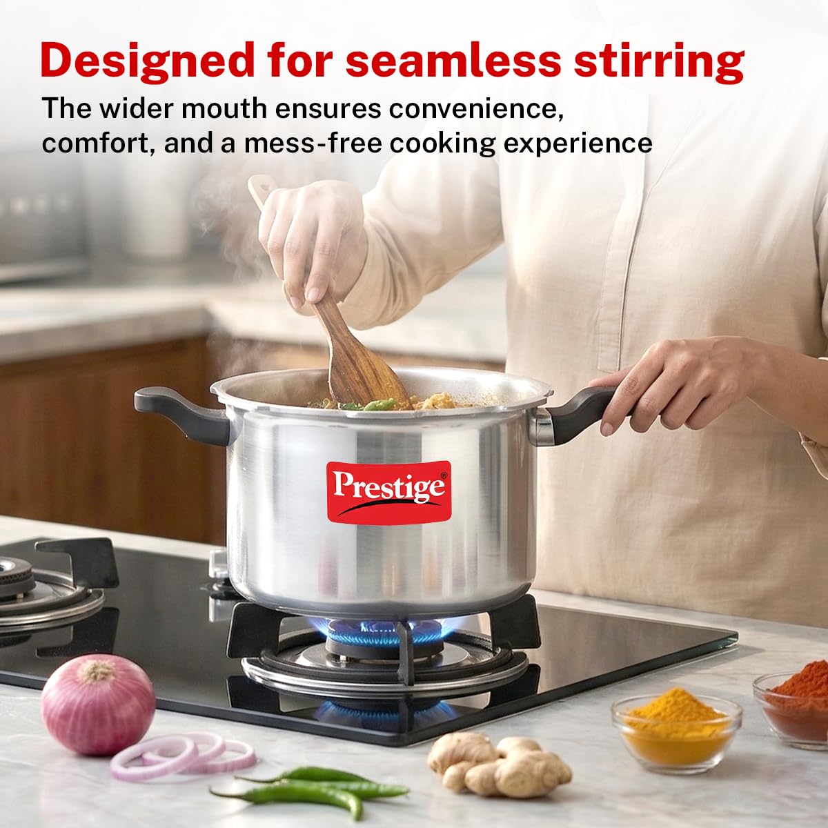 Prestige Svachh, 10783, 5 Ltr & 3 L, Aluminium Pressure Cooker Combo, With Deep Outer Lid For Spillage Control (Silver), 5 Liter