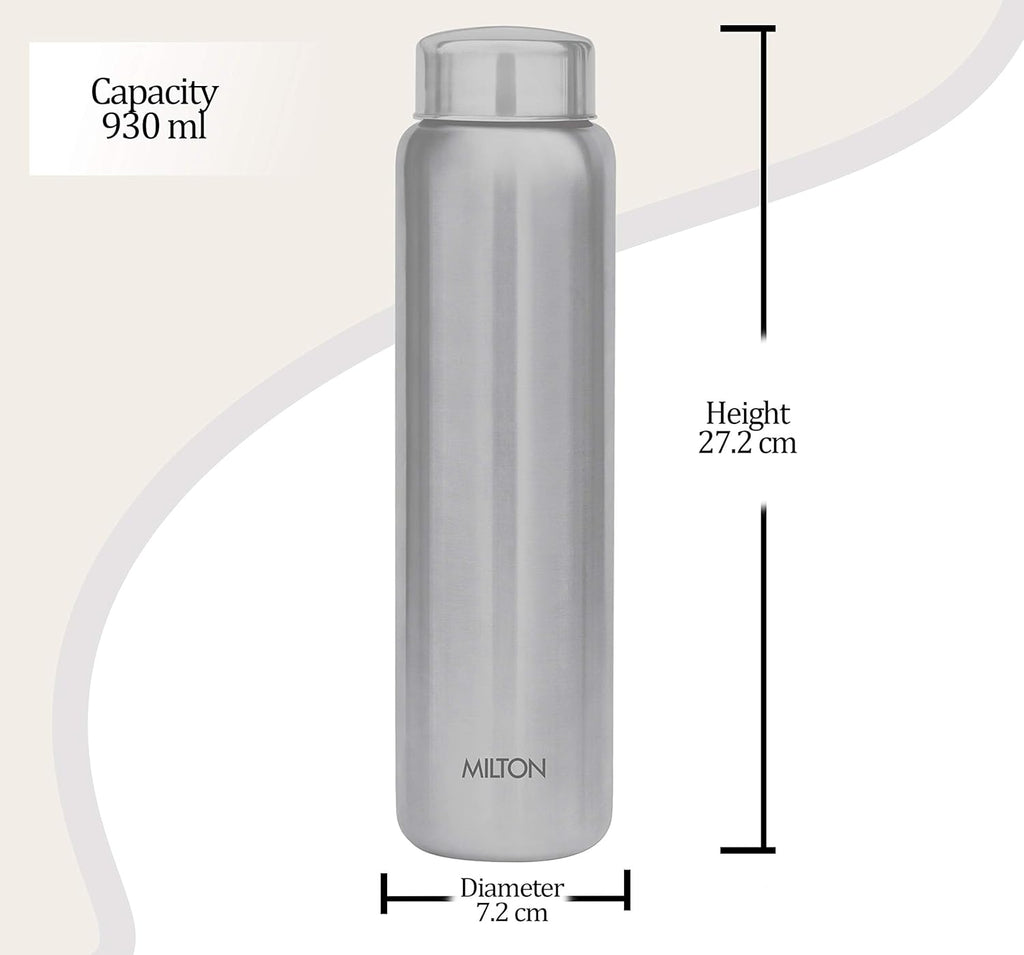 MILTON Aqua 1000 Stainless Steel Water Bottle, 1 pc, 950 ml, Silver (Pack of 2)