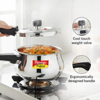 Prestige Deluxe Alpha Svachh Stainless Steel Pressure Cooker 1.5L With Glass Lid (With Deep Lid For Spillage Control )