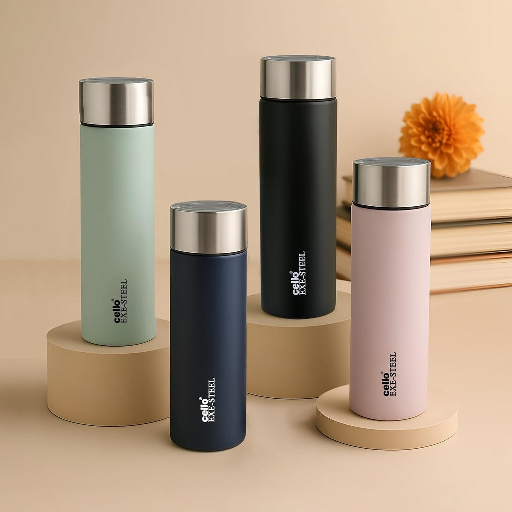CELLO H2O Matt Stainless Steel Water Bottle For Office & Daily Use 1000 ml Black | Single Wall Freezer & Fridge Safe, Lightweight & Stylish Leakproof Rustproof Steel Water Bottle For School Gym Travel