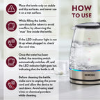 Borosil Electric Glass Kettle, Borosilicate Glass, Extra Long Cord, Dry-Boil Protection, 360° Rotating Base, 1.8 L, Transparent, 1500 Watts