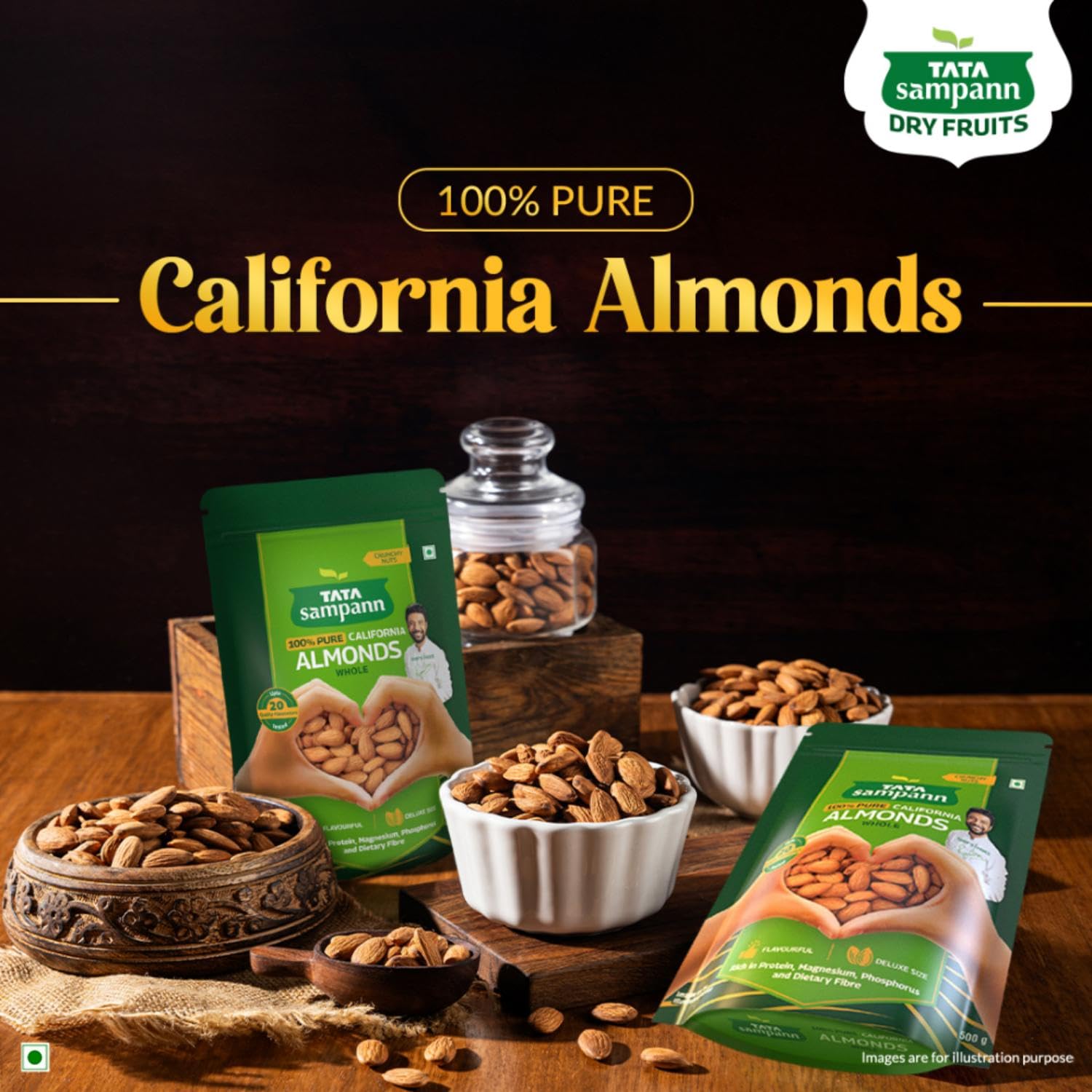 Tata Sampann Pure California Almonds/Badam Whole, 500g