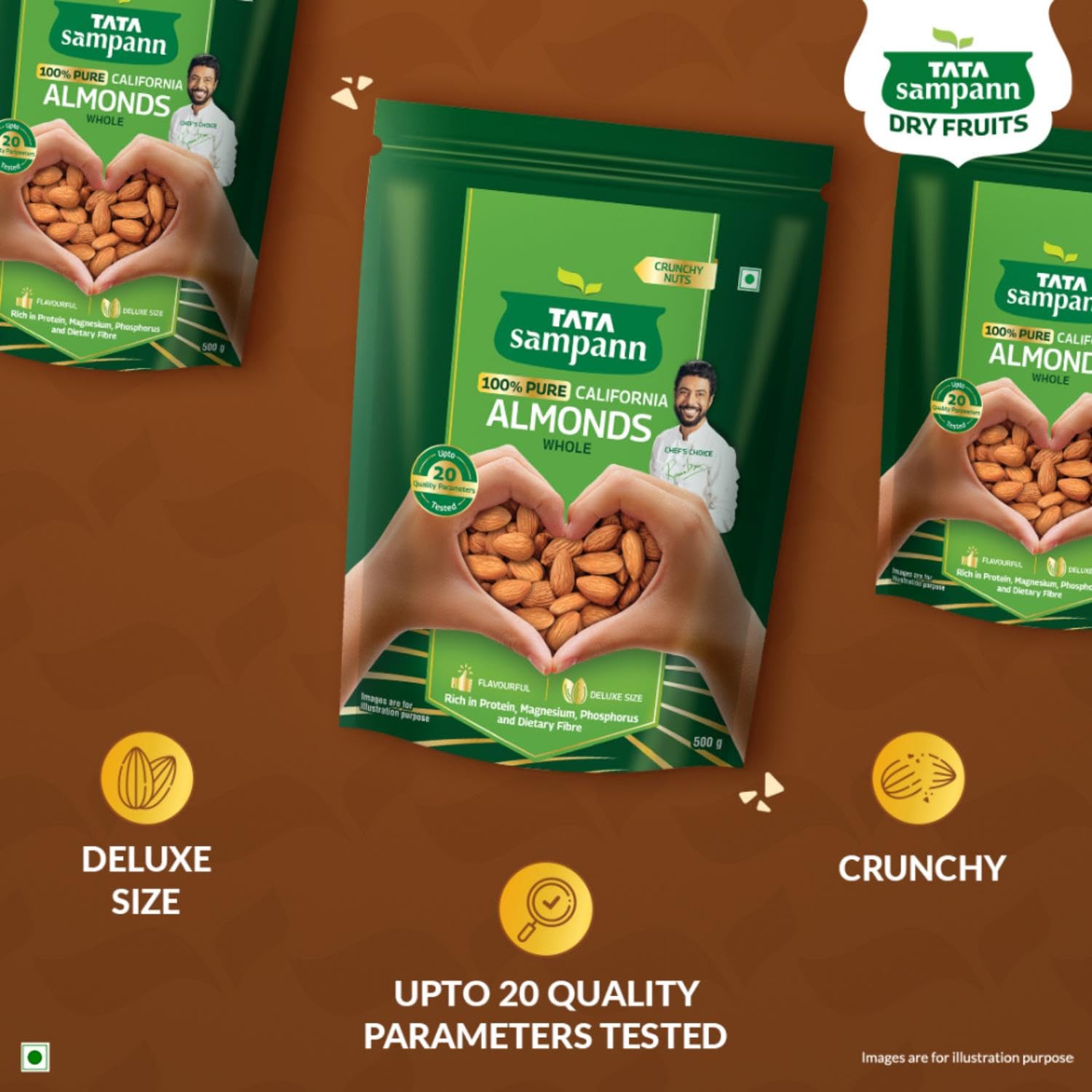 Tata Sampann Pure California Almonds/Badam Whole, 500g