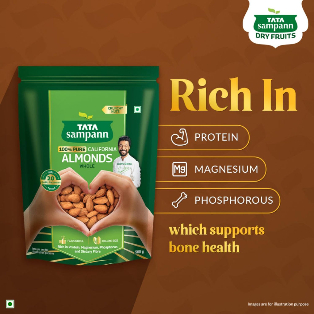 Tata Sampann Pure California Almonds/Badam Whole, 500g
