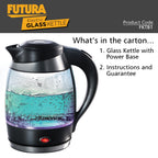 Hawkins Futura 1.8 Litre Electric Glass Kettle, 1300W Electric Hot Water Kettle for Tea, Coffee, Soup, Gargling, Black (FKTB1
