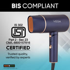 Vega Ionic 1200-1400W Foldable Hair Dryer for Men and Women, Quick & Fast Drying with Ionic Technology & 2 Heat/Speed Settings (Low & High), Cool Shot Button, Detachable Nozzle, Blow Dryer (VHDH-35)