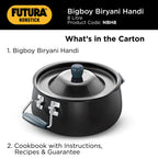 Hawkins Futura 8 Litre BigBoy Biryani Handi, Nonstick Pot with Hard Anodised Lid, Sauce Pan for Cooking and Serving Biriyani, Black (NBH8)