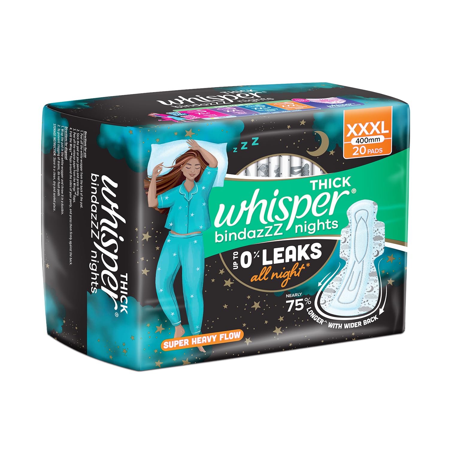 Whisper bindazzz Nights Pads For Women, XXX-Large Pack of 20 pads