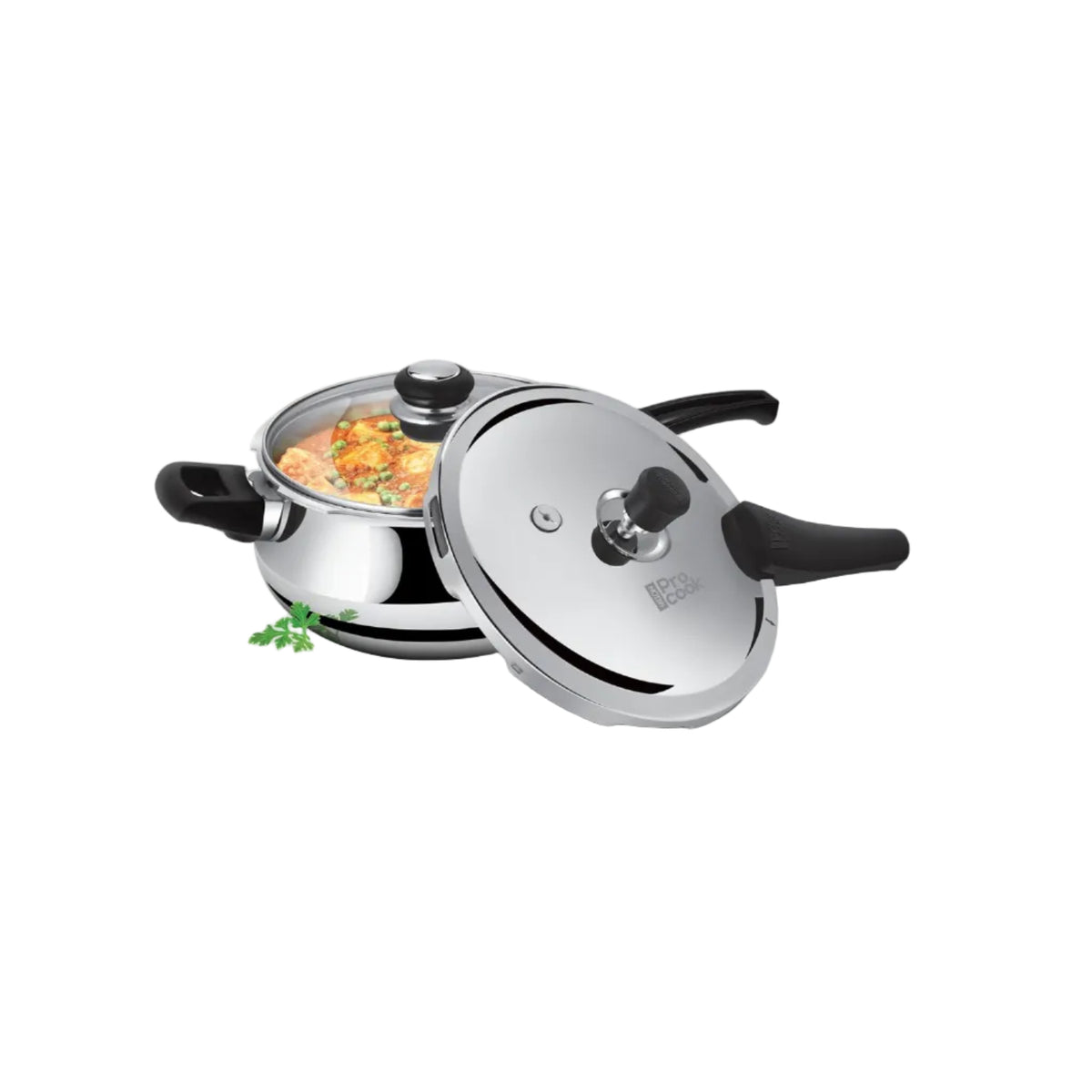 Milton Pro Cook Induction Cookware & Gas Stove Friendly Triply Stainless Steel Curve Pressure Cooker 1.5 Litre With Dual Lid | Outer Lid & Glass Lid | Gasket Release System | 5 Year Warranty | Silver