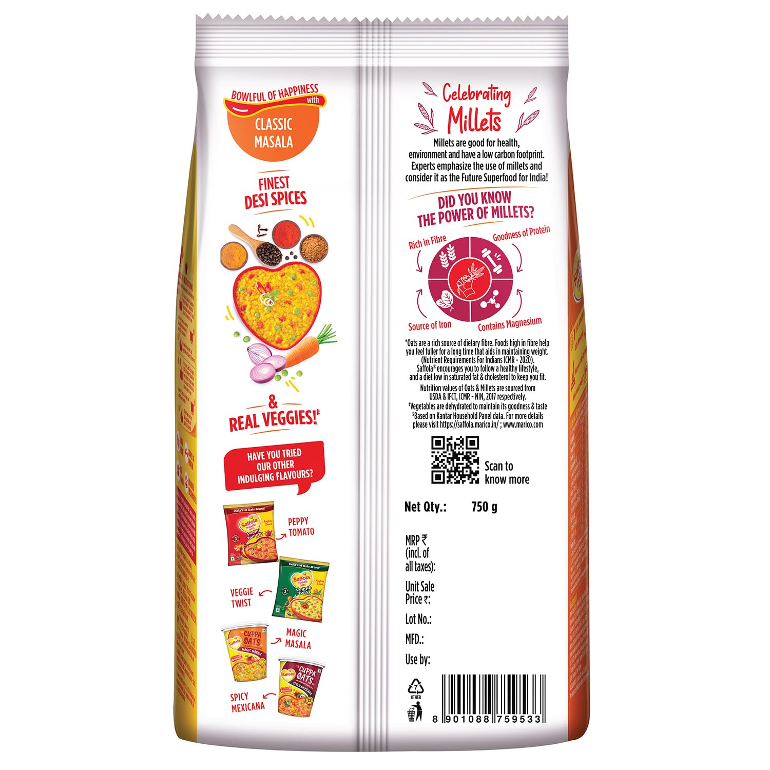 Saffola Masala Oats| 750g(Pack of 2)