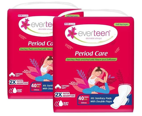 everteen Sanitary Pads XXL for Women 80 Pads, Cotton Soft Sanitary Napkin XXL 320mm,