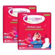 everteen sanitary pads XL 40 for Women, Enriched with Neem and Safflower, Rash Free Period Pads For Medium Flow, Locks Odour & Wetness - 2 Packs (40 Pads Each)