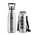 CELLO Swift Stainless Steel Hot and Cold Water Bottle 1800 ml Silver | ISI Certified Spillproof Leakproof Screw Lid Double Wall Vacuum Insulated Thermos Flask Water Bottle for Home Office Gym Travel