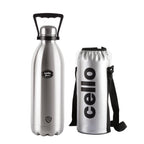 CELLO Swift Stainless Steel Hot and Cold Water Bottle 1800 ml Silver | ISI Certified Spillproof Leakproof Screw Lid Double Wall Vacuum Insulated Thermos Flask Water Bottle for Home Office Gym Travel