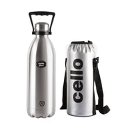 CELLO Swift Stainless Steel Hot and Cold Water Bottle 1800 ml Silver | ISI Certified Spillproof Leakproof Screw Lid Double Wall Vacuum Insulated Thermos Flask Water Bottle for Home Office Gym Travel