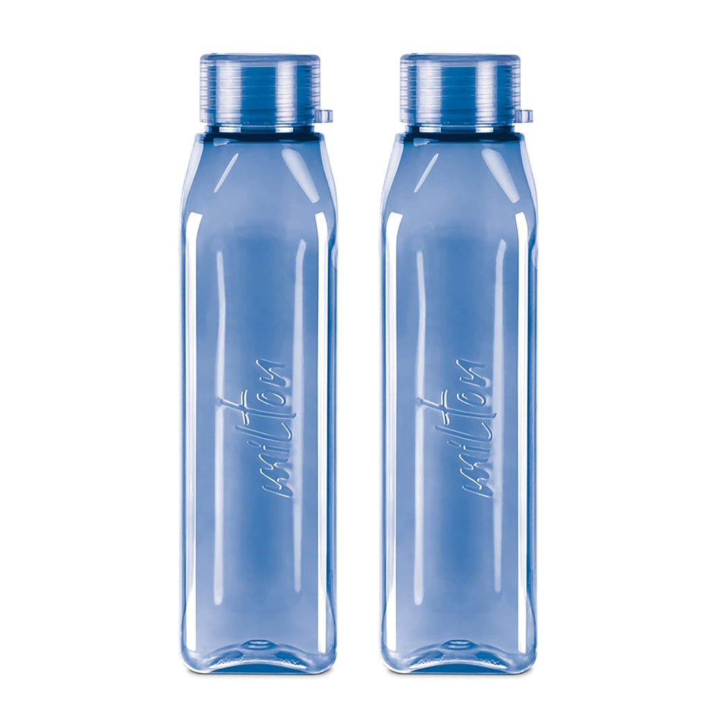 MILTON Prime Water Bottles Pack of 2, 1 Litre Each, Blue, Reusable Plastic Fridge Bottle Set, BPA Free and Leak Proof Waterbottles for School, Travel, Work