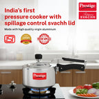 Prestige 1.5Litre Aluminium Nakshatra Svachh Innerlid Pressure Cooker|Deep lid for spillage control|Virgin Aluminium|Gas Compatible|Metallic Safety Plug|Sturdy Handles|5 Years warranty|ISI Certified