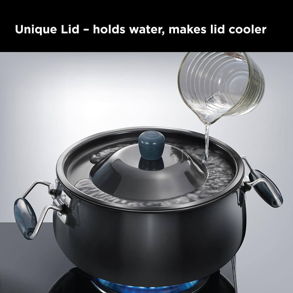 Hawkins Futura 8 Litre BigBoy Biryani Handi, Nonstick Pot with Hard Anodised Lid, Sauce Pan for Cooking and Serving Biriyani, Black (NBH8)