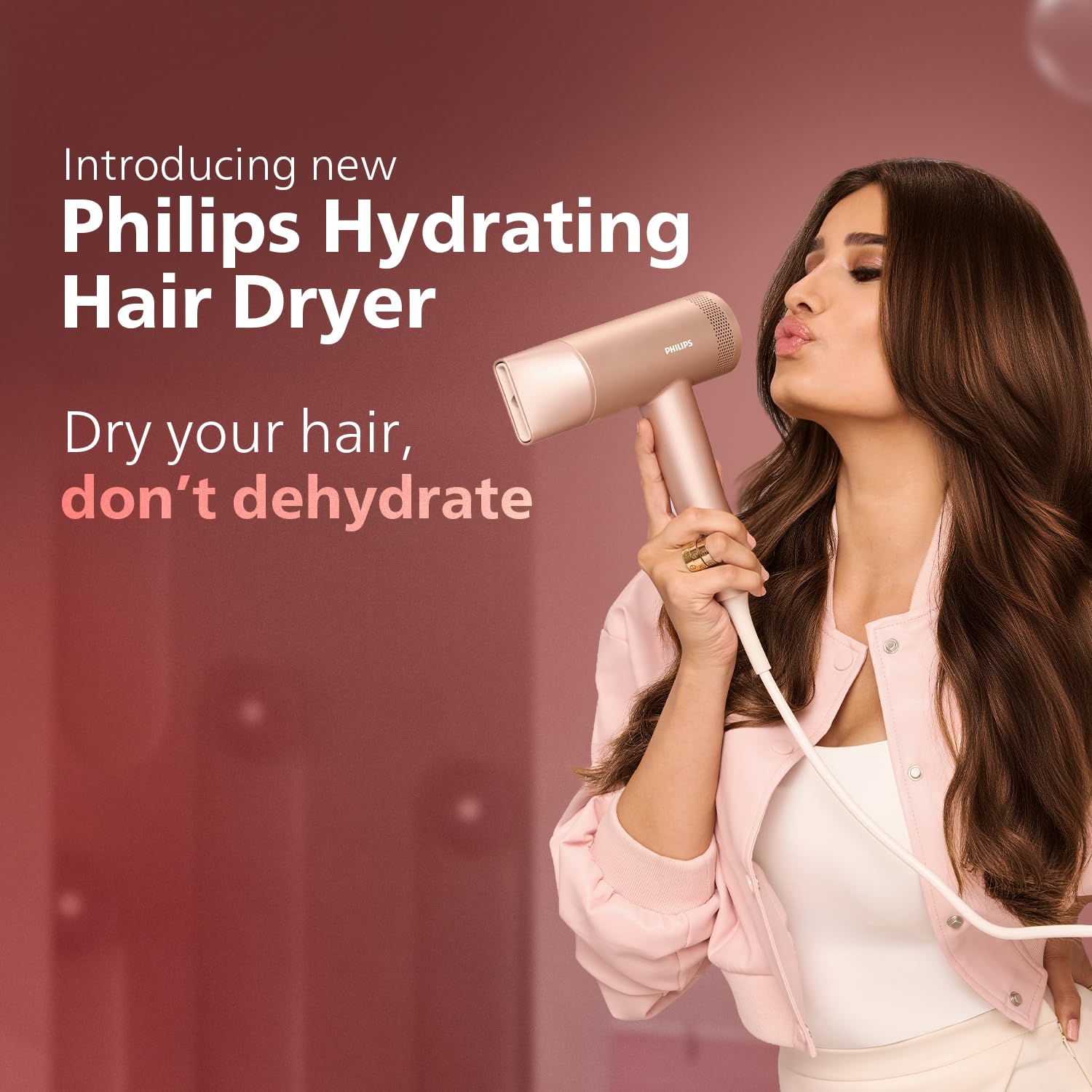 Philips Hydrating Hair Dryer | Water ions maintain 100% Hair strength | Mositure Rich Shine & Frizz Reduction | ThermoShield Sensors for customized drying | Powerful BLDC Motor, Wet to Dry in 3 Min | BHD833/10