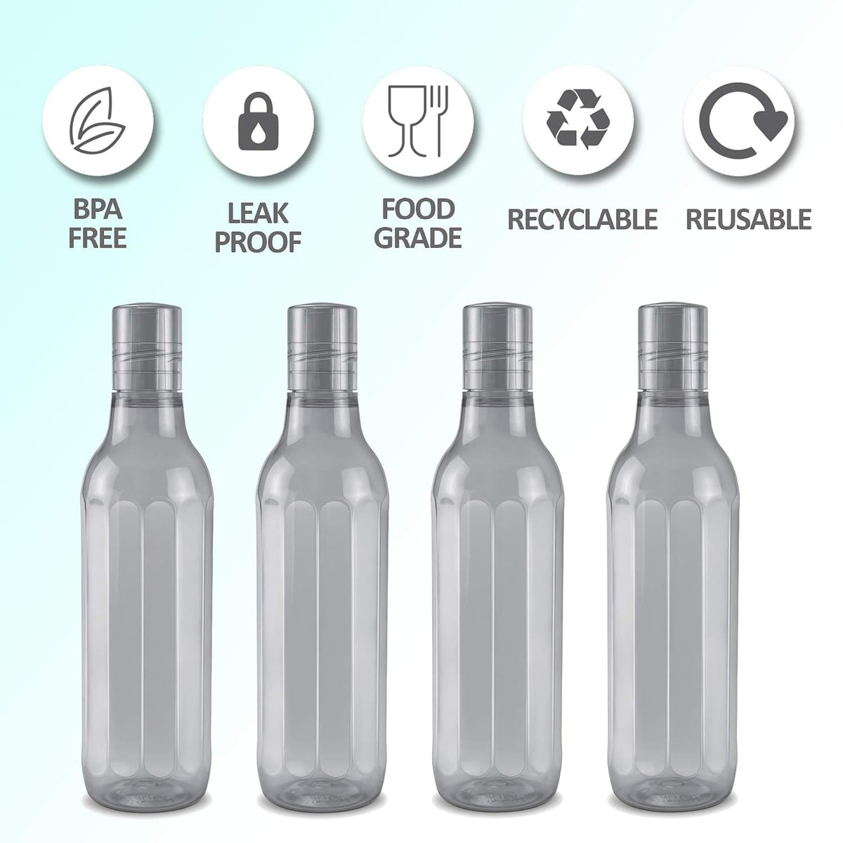 MILTON Prism 1000 Pet Water Bottle Set of 4, 1 Litre Each, Grey | BPA Free | 100% Leak Proof | Office | Gym | Home | Kitchen | Travel | Hiking | Treking