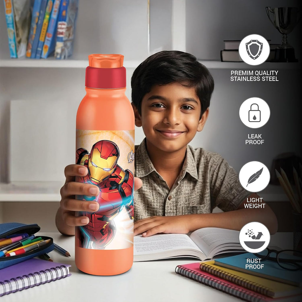 MILTON Marvel Caper 1000 Stainless Steel Water Bottle 870 ml, Single Walled, ISI Certified I Leak Proof Lid, Rust Proof I For School, Office, Gym I Orange