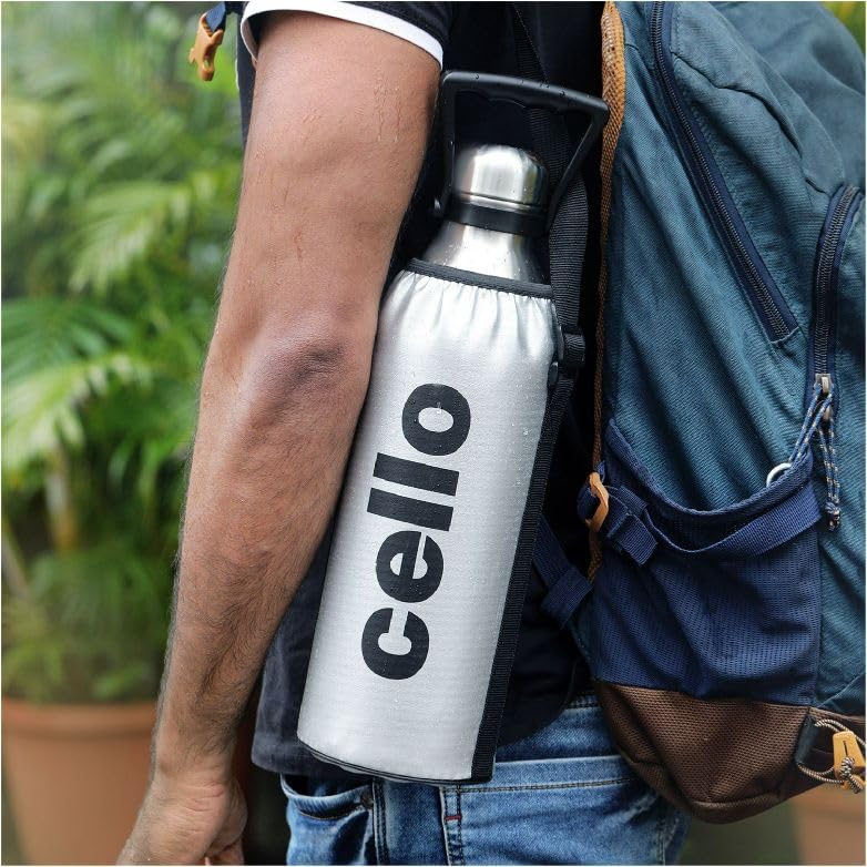 CELLO Swift Stainless Steel Hot and Cold Water Bottle 1800 ml Silver | ISI Certified Spillproof Leakproof Screw Lid Double Wall Vacuum Insulated Thermos Flask Water Bottle for Home Office Gym Travel