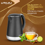 Bajaj Stainless Steel KTP 1.7 Litre Electric Kettle,1600W Double Walled Hot Water Kettle,360° Swivel Base With Cord Storage,On-Off Switch With Indicator,Dry Boil Protection,2 Yr Warranty ?Silver?