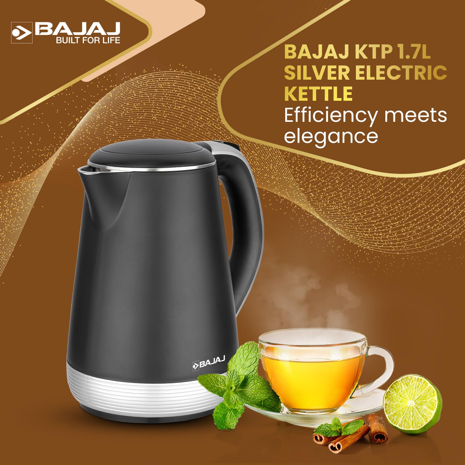 Bajaj Stainless Steel KTP 1.7 Litre Electric Kettle,1600W Double Walled Hot Water Kettle,360° Swivel Base With Cord Storage,On-Off Switch With Indicator,Dry Boil Protection,2 Yr Warranty ?Silver?