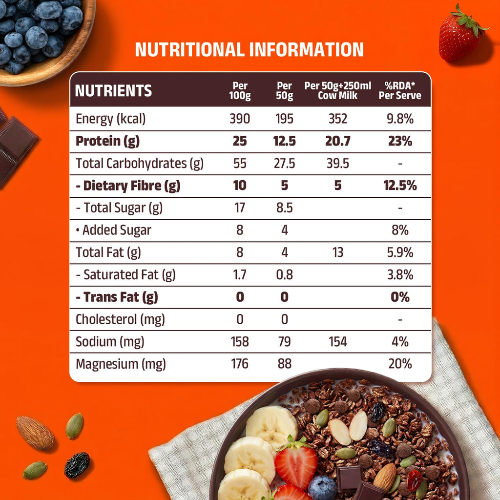 Pintola 25g High Protein Dark Chocolate & Cranberry Muesli 400g, No Refined Sugar, High Fibre, Breakfast Cereal