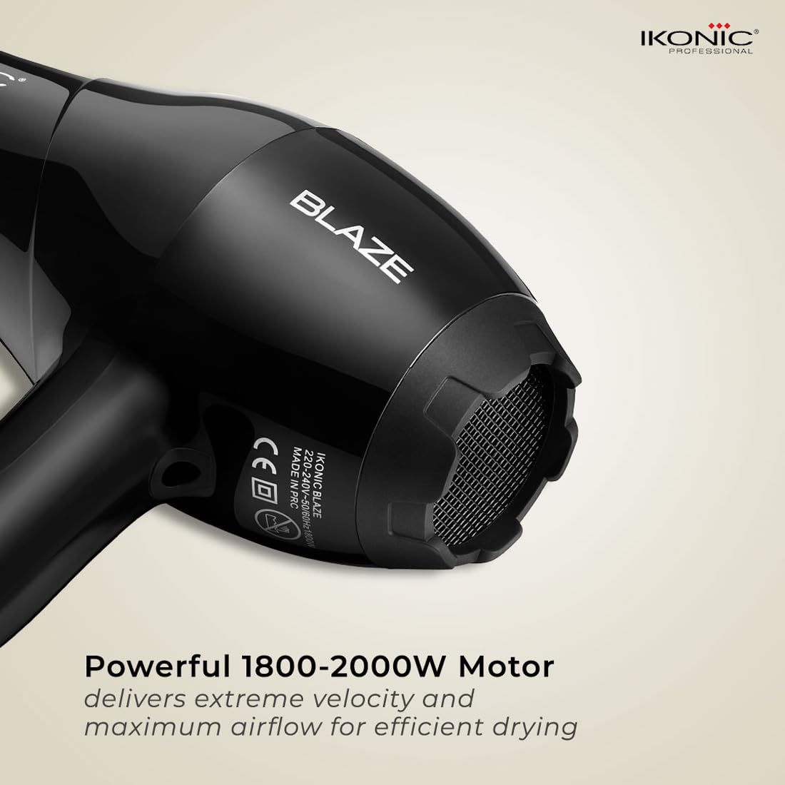 Ikonic Professional Blaze Hair Dryer 1800 Watts-2000 Watts 3 Heat And 2 Speed Setting Combination Powerful Ac Motor Comes With 2 Interchangeable Nozzles, For Both Men And Women, Suitable For All Hair Types, 1 Yr Warranty Black