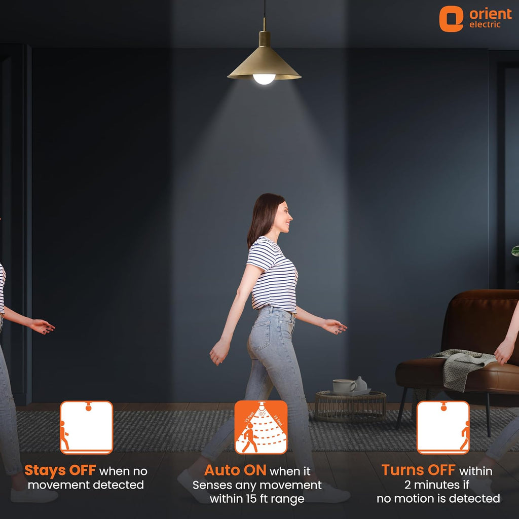 Orient Electric Motion Sensor Motion Sensor Energy Saving Automatic On/Off 10W LED Bulb, 6500K (Pack of 2)