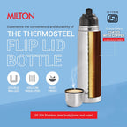 Milton Flip Lid 1000 Thermosteel Water Bottle 1 LTR, 24 Hr Hot and Cold I Leak Proof Lid, ISI Certified I Vacuum Insulated I for Office, Gym, School I Silver