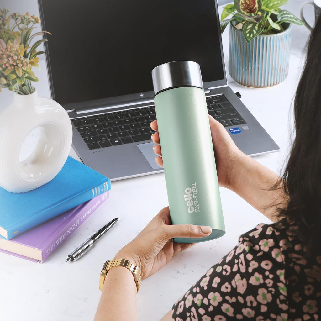CELLO H2O Matt Stainless Steel Water Bottle for Office & Daily Use 1000ml Light Green | Single Wall Freezer & Fridge Safe, Lightweight Stylish Leakproof Rustproof Steel Water Bottle for School Travel