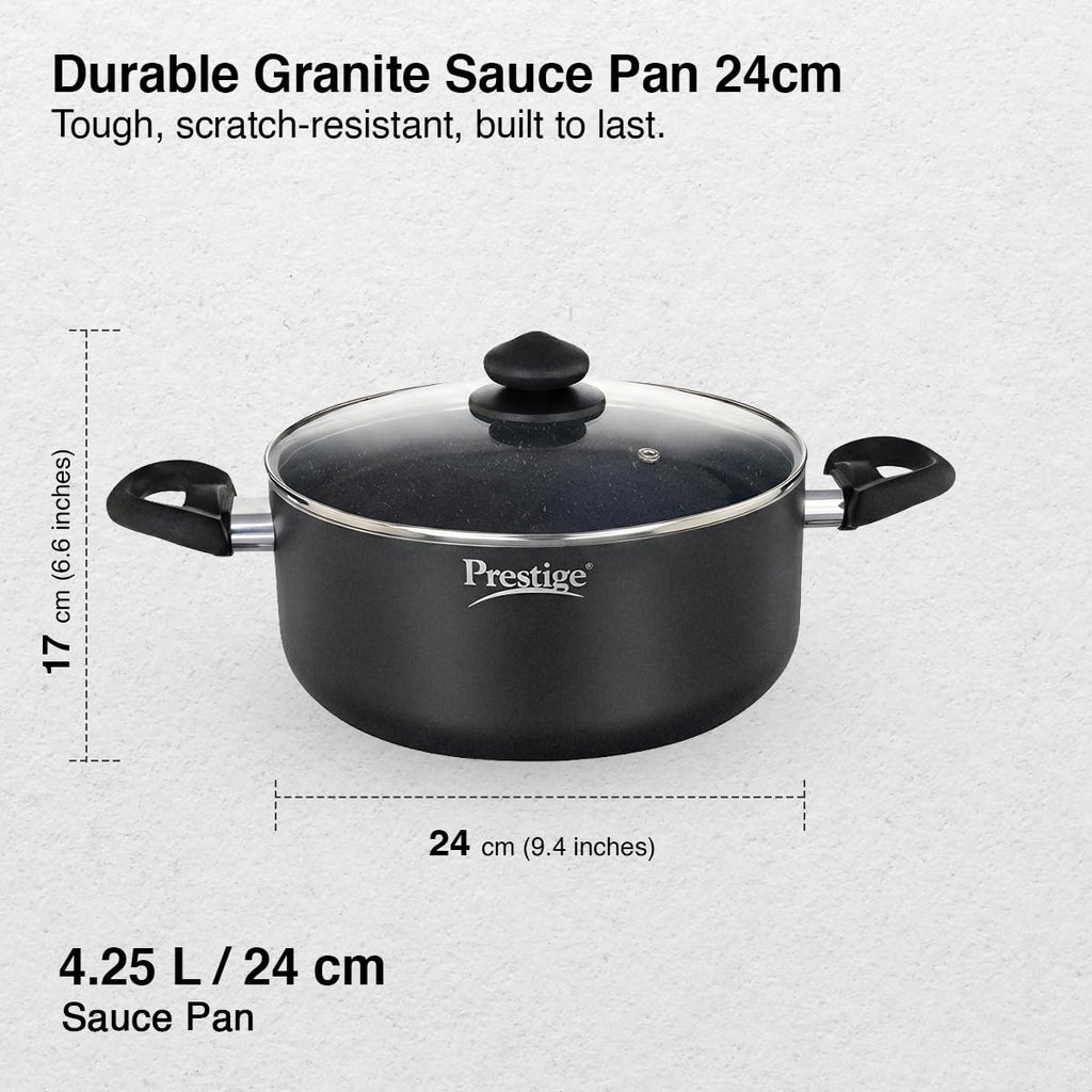 Prestige Omega Deluxe Granite Sauce Pan with Lid, 240mm