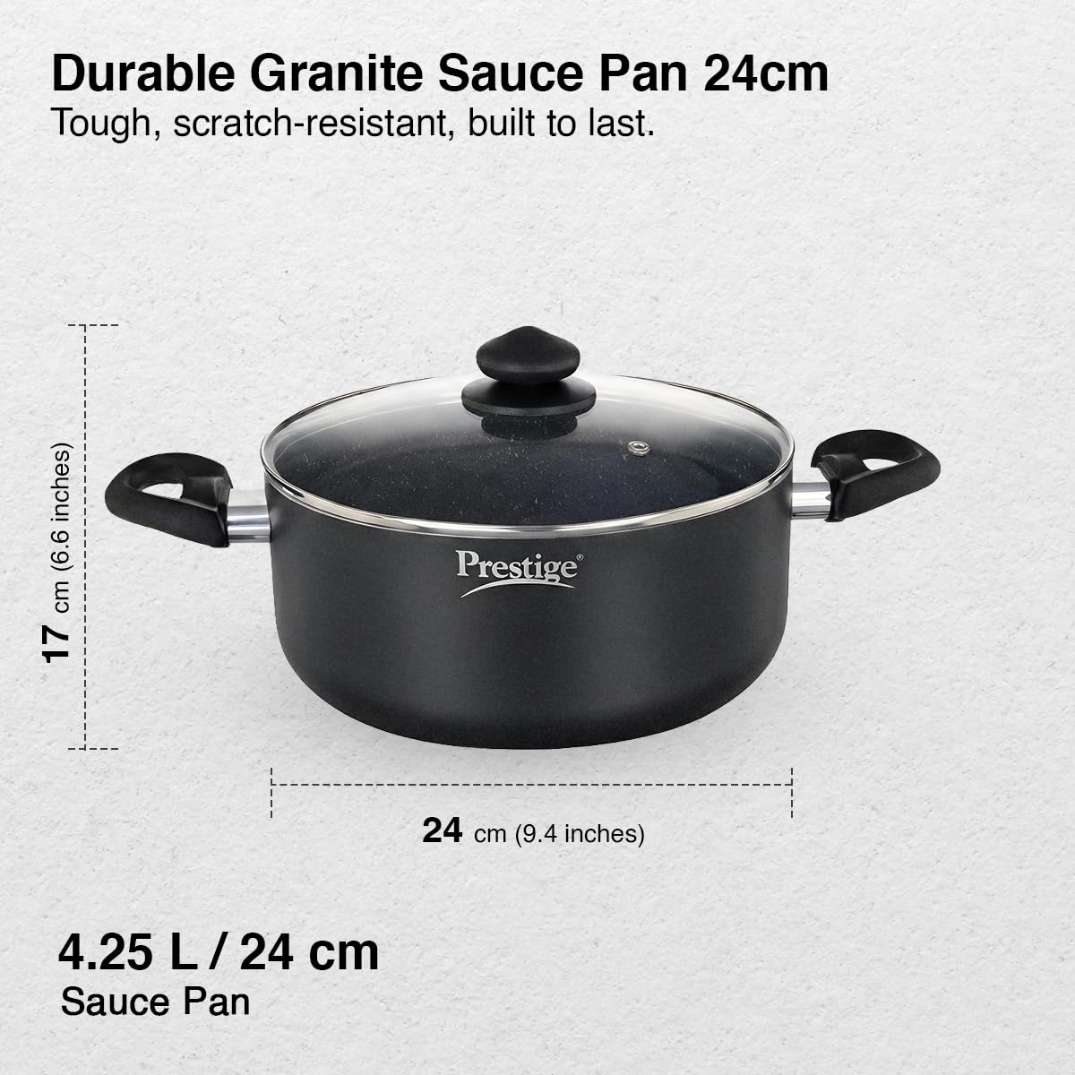 Prestige Omega Deluxe Granite Sauce Pan with Lid, 240mm