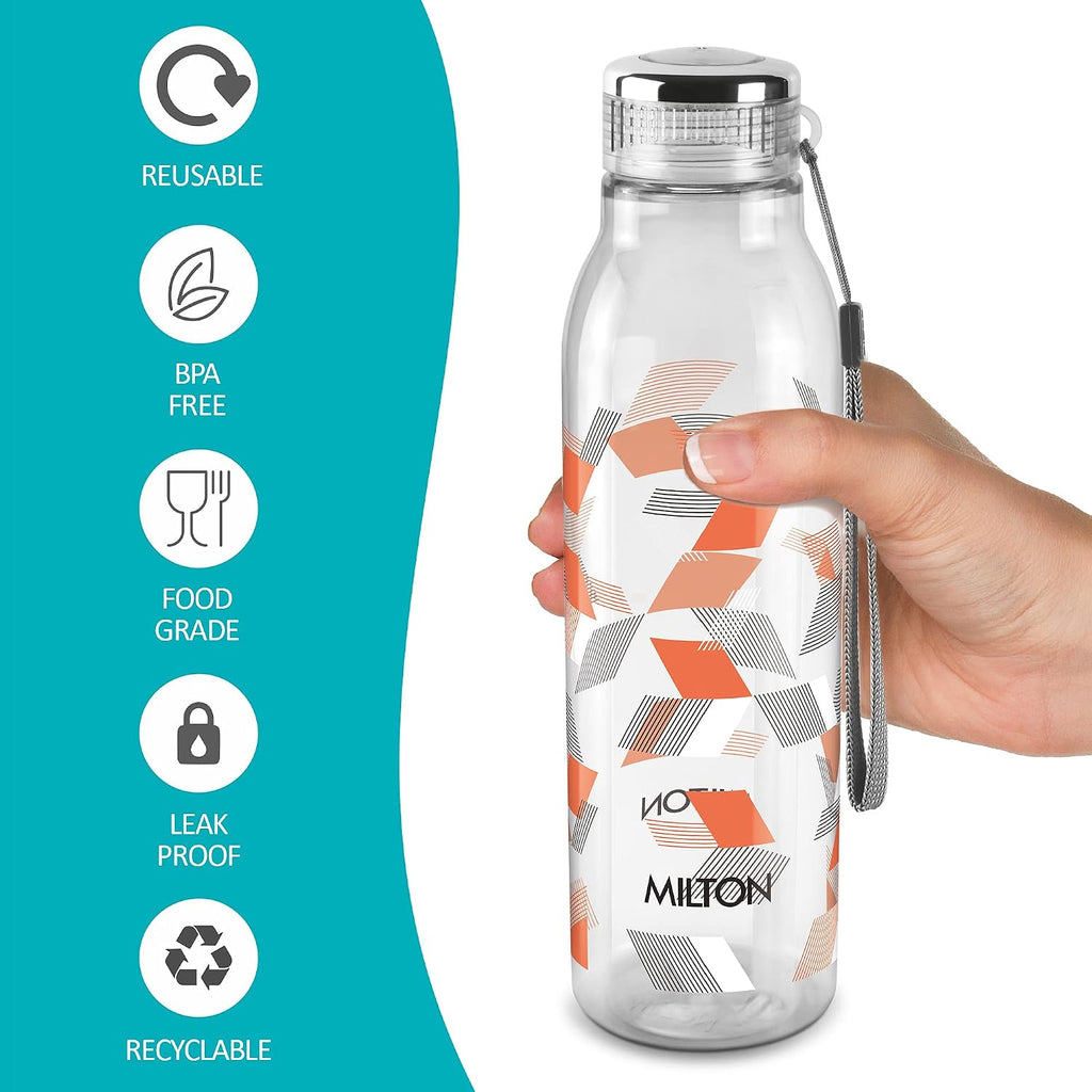 MILTON Helix 1000 Pet Water Bottle, Set of 6, 1 Litre Each, Orange, Reusable Plastic Fridge Bottle, BPA Free and Leak Proof Bottles for Travel, Work