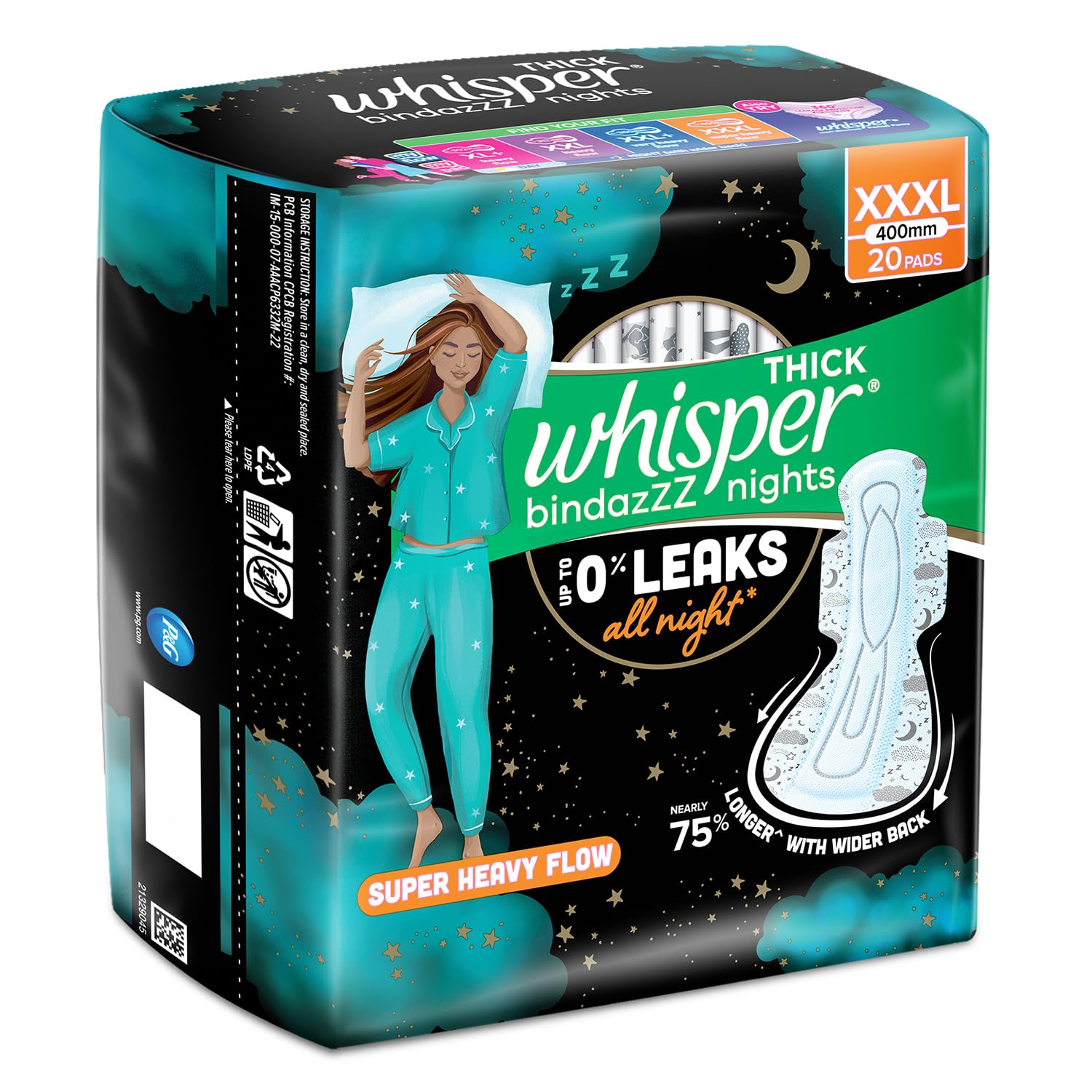 Whisper bindazzz Nights Pads For Women, XXX-Large Pack of 20 pads
