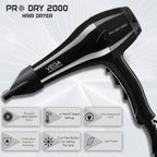 VEGA PROFESSIONAL Pro Dry 2000 Watts Hair Dryer with Diffuser & Nozzle Attachments for Every Day Styling at Home| Cool Shot Button and Combination of 4 Heat & 2 Speed Settings, Black, (VPVHD-13)