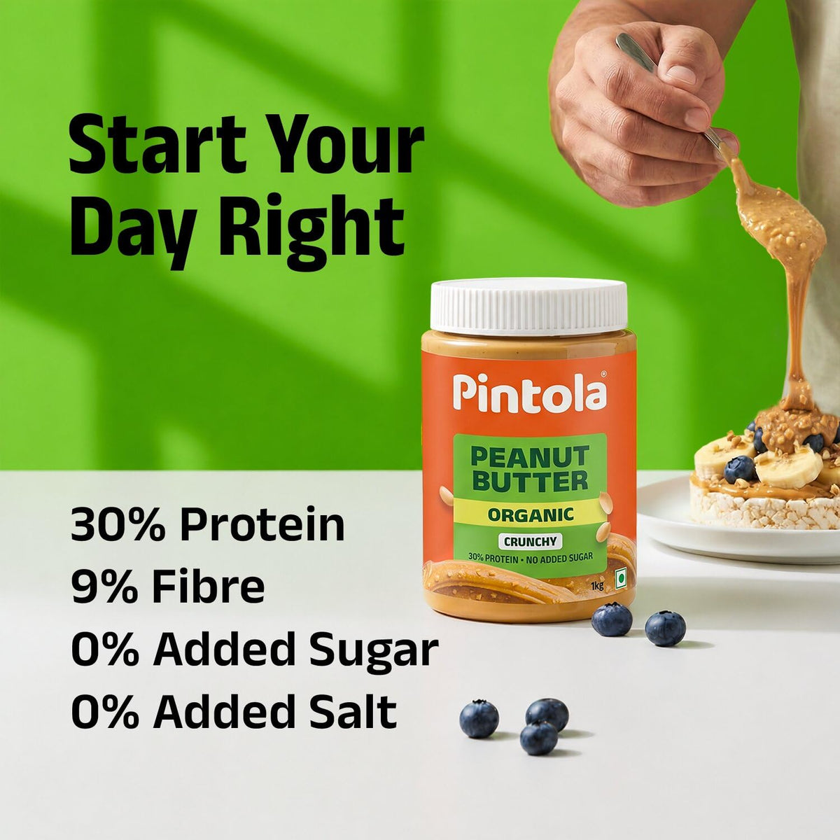 Pintola Organic Unsweetened Peanut Butter Crunchy 1kg