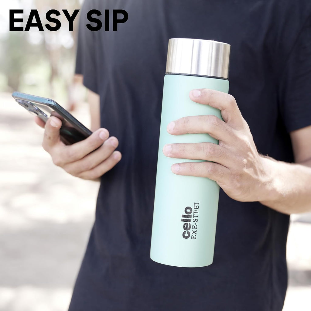 CELLO H2O Matt Stainless Steel Water Bottle for Office & Daily Use 1000ml Light Green | Single Wall Freezer & Fridge Safe, Lightweight Stylish Leakproof Rustproof Steel Water Bottle for School Travel