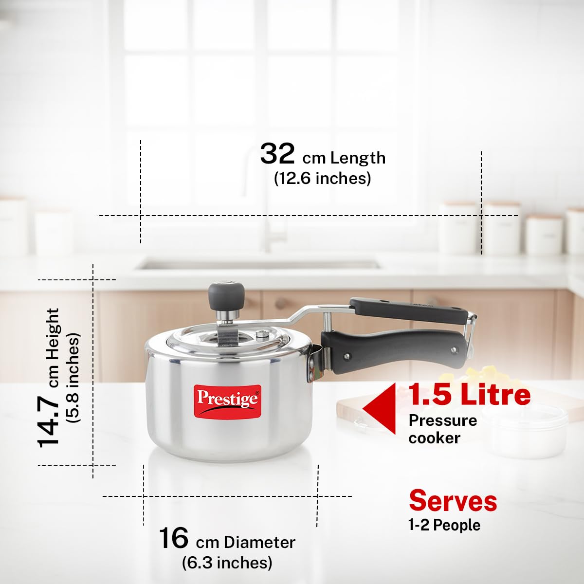 Prestige 1.5Litre Aluminium Nakshatra Svachh Innerlid Pressure Cooker|Deep lid for spillage control|Virgin Aluminium|Gas Compatible|Metallic Safety Plug|Sturdy Handles|5 Years warranty|ISI Certified